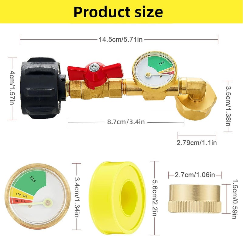 UJW Propane Refill Adapter with Valve and Gauge,Fill 1 lb Bottles from 20 lb Tank,Fits QCC1 / Type1 Propane Tank and 1 lb Throwaway Disposable Cylinder Propane Bottle Connector - Image 3